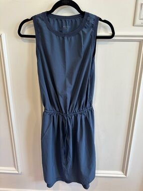 Athleta Slate Blue Sleeveless Drawstring Midi Dress